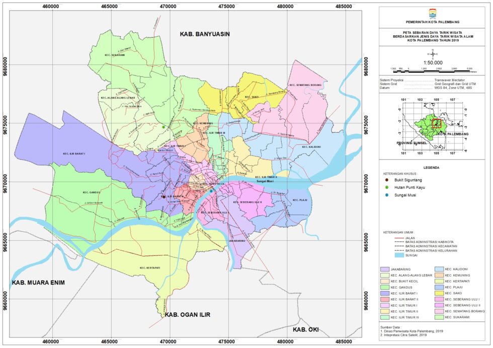 Peta Sebaran Daya Tarik Wisata Berdasarkan Jenis Daya Tarik Wisata Alam Kota Palembang Bappeda