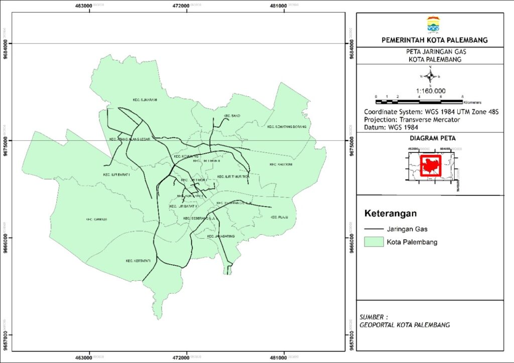 Peta Jaringan Gas Kota Palembang Bappeda Litbang Kota Palembang