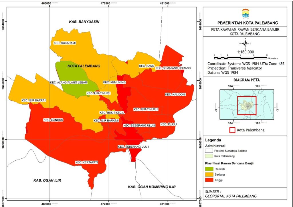 Peta Kawasan Rawan Bencana Banjir Kota Palembang Bappeda Litbang Kota Palembang